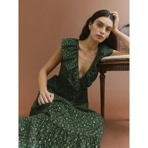 Reformation Fairfield Maxi Dress in Hunter Green Floral Print Sz 2
